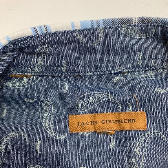 Jachs Girlfriend Shirt Womens M Medium Flannel Blue White Pearl Snap Button Up - Picture 10 of 13